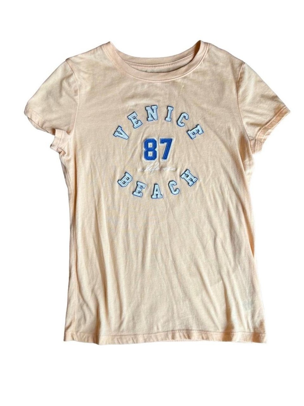 Aeropostale Women’s Pastel Orange Blue Graphic Beach Short Sleeve T-Shirt Size L